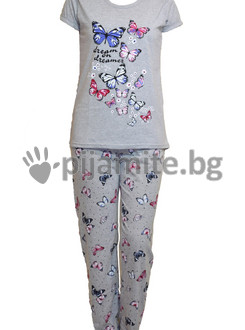 Дамска пижама - къс ръкав, дълъг панталон Пеперуди 12638